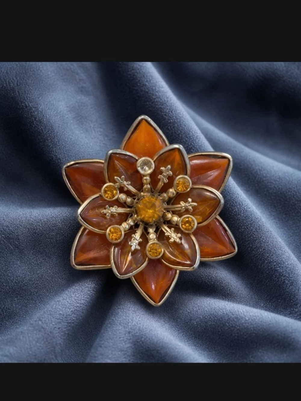 Amber Floral Statement Brooch - Women's Jewelry. Vintage. Mid Century